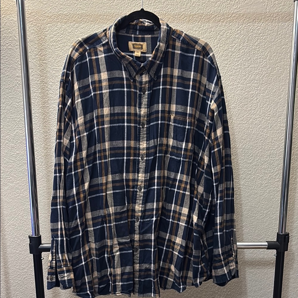 Men's Navy and Beige Plaid Shirt